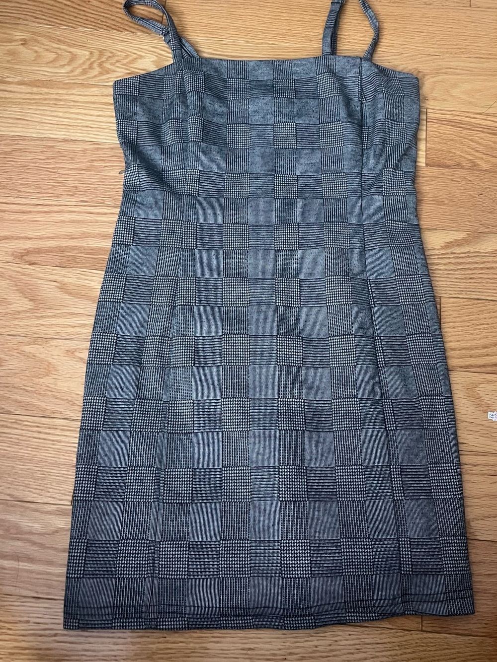 Classic Grey Plaid Square-Neck Dress